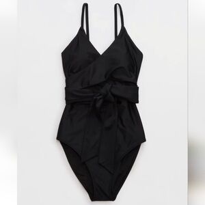 Aerie Black Bodysuit with Waist-Defining Sash